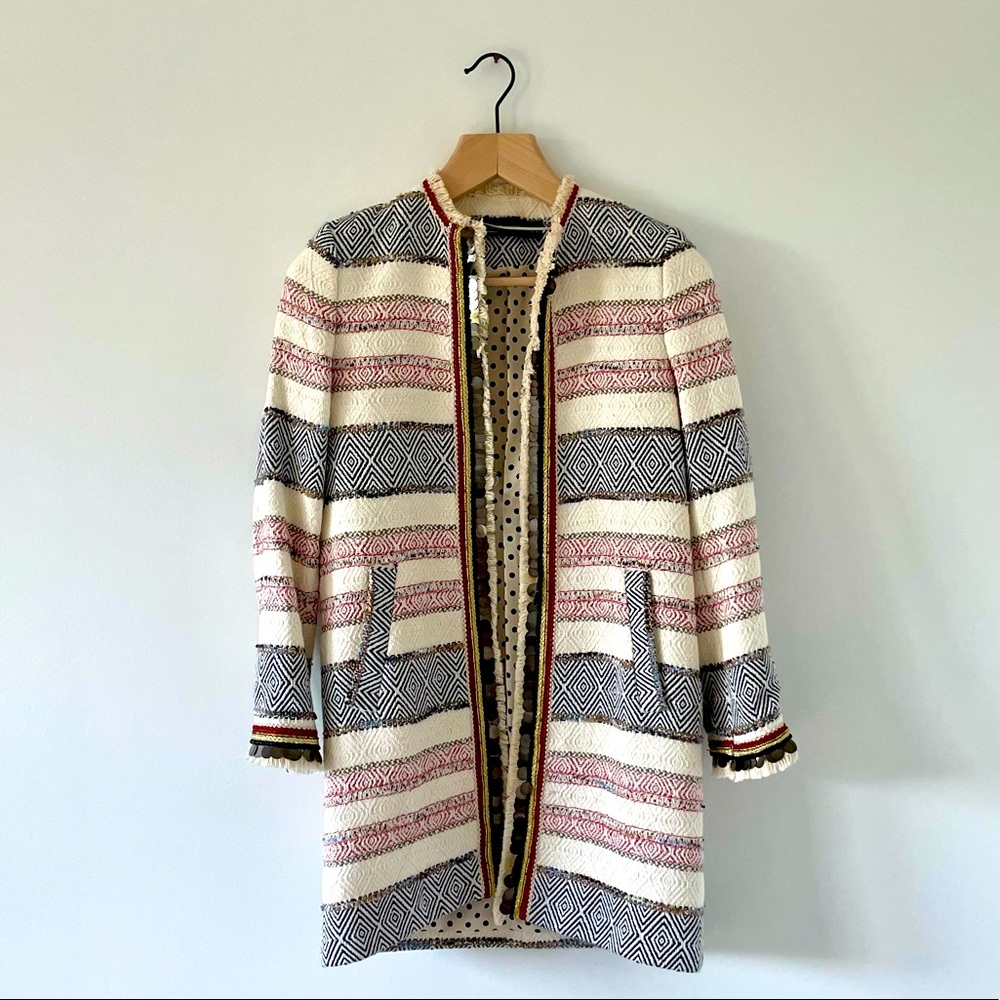 ZARA Paillette Embroidered Day Coat size XS